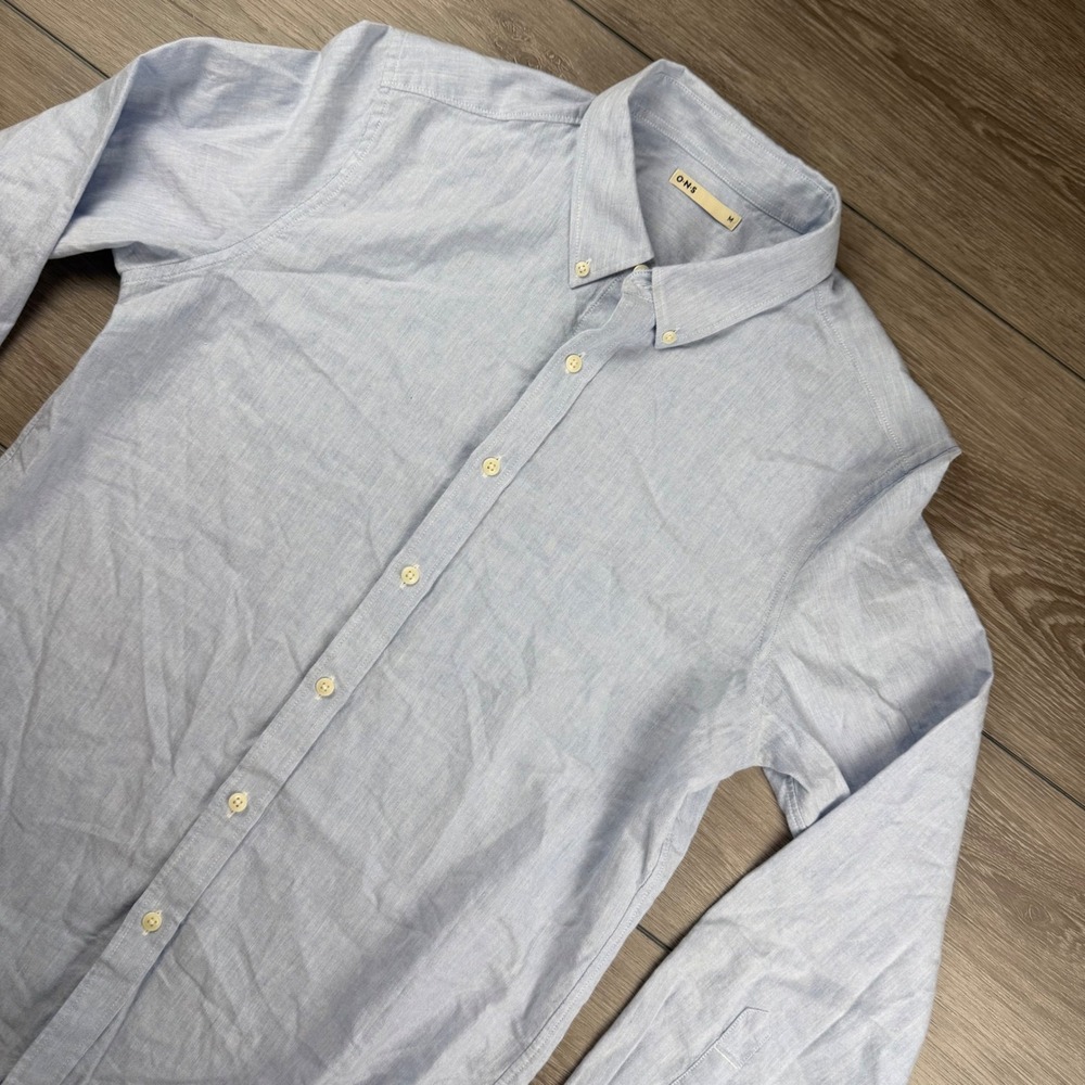 O.N.S Mens Button Down Shirt Long Sleeve Cotton Oxford Light Blue Size M